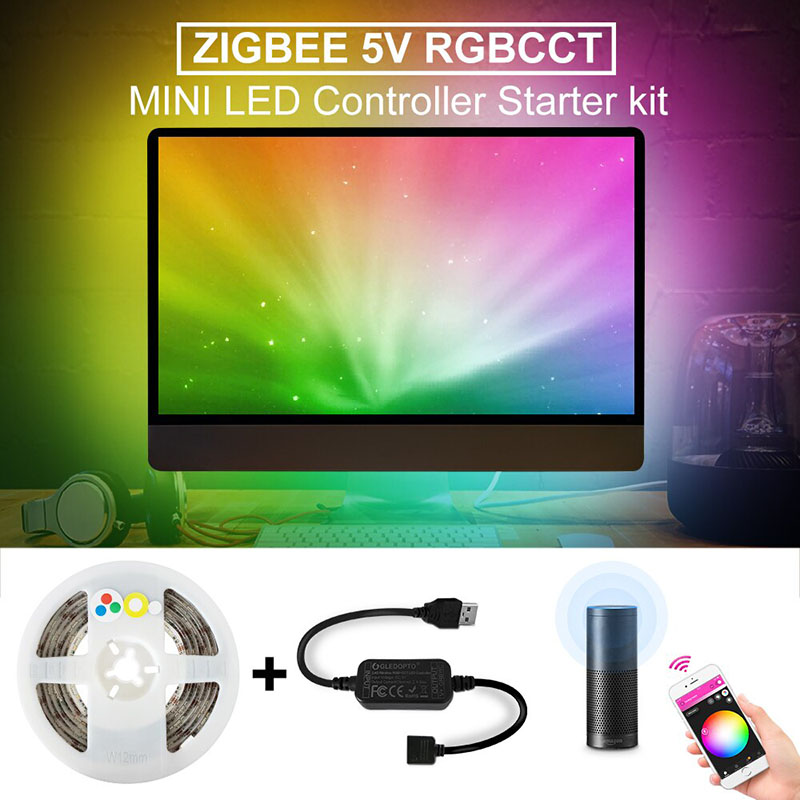 DC5V ZigBee RGBCCT Mini USB Controller Smart TV LED Strip Light Kit